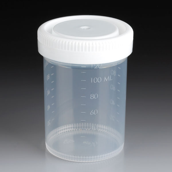 Globe Scientific Container: Tite-Rite, 120mL (4oz), PP, 53mm Opening, Graduated, with Separate White Screwcap Containers; Leak Resistant; transport